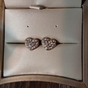 Heart-Shaped Faux Crystal Stud Earrings - Silver Tone